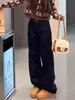 Calça Jeans Espessa com Forro de Lã tipo Cimitarra para Mulheres, Lançamento de Inverno Plus Size para Figuras Curvilíneas, Petite Calça de Perna Larga Comprimento Total