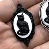 Gran oferta, colgante de camafeo con marco plateado de gato negro gótico, accesorios de joyería, colgante DIY de Halloween.