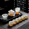 Tetera de Porcelana Jade Vidrio Juego de Té Kung Fu Accesorios Tazón de Cubierta Juego de Té de Gama Alta Juego Completo Regalo para Hogar Oficina Venta al por Mayor