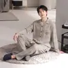 Pijama de algodão com mangas compridas e calças compridas para homens, conjunto de duas peças de cardigã de outono, roupa de casa masculina transfronteiriça para live-streaming