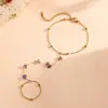 Joias Tendência Personalizadas de Aço Titânio Banhado a Ouro Real Transfronteiriças Anéis e Pulseiras para Mulheres, Exquisite e Elegante Corrente de Pulso Flor de Cristal