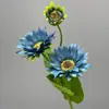 Estilo pintura a óleo vintage girassol artificial de três cabeças gramado externo casamento palco fundo arranjo floral decoração