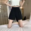 Shorts casuais femininos pretos, estilo esportivo fino de verão, novo modelo 2026, hot pants largos de cintura alta soltos em linha A