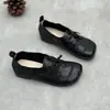 Zapatos Planos Hechos a Mano de Cuero Genuino en Stock, Modelo 26 Nuevo Primavera/Verano, Zapatos para Todas las Estaciones, Punta Cuadrada, Suela Plana, Correa Elástica, Cómodos Zapatos Suaves de Piel de Oveja para Mujer