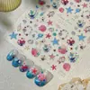 Pegatinas para Uñas Temáticas de Mariscos de Verano con Pedrería y Perlas, Versátiles Pegatinas para Uñas Láser Galaxia Luz de Estrellas Flor de Cinco Pétalos