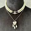 Nuevo Collar de Tres Gotas de Perla en Forma de Corazón 2025, Cadena de Clavícula de Lujo Ligero a la Moda en Forma de Corazón, Cadena de Clavícula Saturno de Gama Alta
