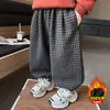 Pantalones de Forro Polar para Niños 2025 Nuevo Invierno Engrosados Integrados de Forro Polar Estilo Linterna para Niños, Pantalones Largos a Cuadros para Niños