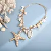 Colar de concha natural estilo resort transfronteiriço europeu e americano, corrente para clavícula com contas de pingente de estrela-do-mar e concha boêmia