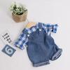 Estilo ins otoño nuevo bebé niños y niñas camisa de manga larga a cuadros shorts de peto de mezclilla traje de dos piezas