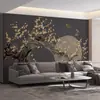 Mural de Flor y Luna Llena Estilo Chino Moderno para Sala de Estar, Pared de Fondo de TV, Tela de Papel Tapiz de Lujo Ligero 3D, Relieve Tridimensional 8D, Flor de Ciruelo