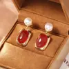 Pendientes Azules Estilo Étnico Elegante Retro Diseño de Nicho Pendientes de Piedra Natural Pendientes Versátiles Exquisitos de Alta Gama para Mujer