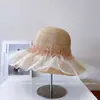 Estilo Hada Tul Diamante Brillante Rafia Fina Sombrero de Pescador para Mujer Verano Ala Ancha Sombrilla Sombrero Cubeta Sombrero de Playa Vacaciones en la Costa