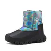 Novas botas de neve infantis transfronteiriças, sapatos de algodão infantis, sapatos quentes e resistentes ao frio forrados com fleece para meninos, sapatos de algodão grossos antiderrapantes para meninas, estilosos, pretos