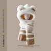 Adorable Sombrero de Felpa con Bloques de Color de Oso, Bufanda y Guantes Todo en Uno para Mujer, Forrado de Felpa y Engrosado, Protección para los Oídos para Ciclismo y Cálido Sombrero Lei Feng