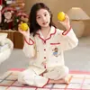 Pijama para niñas, primavera, otoño, invierno, manga larga, algodón nube, bordado de conchas, conjunto de ropa para casa para niñas mayores