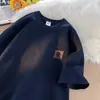 Camiseta de manga corta para hombre, algodón puro de peso pesado, estilo verano, moderna, corte holgado, talla grande, playera estampada de cuello redondo para pareja