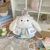 Mochila tipo parche de oso girly estilo coreano con costuras de lunares y cuadros, mochila pequeña con solapa ligera y portátil para mujer