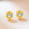 Brincos populares vintage de luxo de alta qualidade em jadeíta natural grau A, brincos versáteis e elegantes na cor dourada para mulheres, atacado