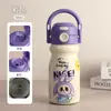 Termo para Niños Acero Inoxidable 316 Portátil Dibujos Animados Doble Taza para Beber con Apertura de Un Solo Toque y Tapa Antifugas Taza con Popote para Estudiantes 500ml