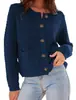 Cardigan de Tricô Estilo Pequeno Perfume Outono e Inverno Europeu e Americano Novo Moda Temperamento Suéter Curto Bolsos Jaqueta Cor Sólida Feminino