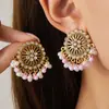 Pendientes Clásicos Étnicos de Flor de Diamante con Borla y Perla para Mujer Estilo Bohemio de Viaje Vacacional Pendientes Personalizados Joyería