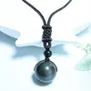 Collar con Colgante de una Sola Cuenta de Piedra Ojo de Tigre Rojo y Amarillo Ojo Arcoíris de Obsidiana Cuenta Única de 16 mm Auténtico Transfronterizo Moderno Minimalista