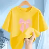 2242 # Camiseta Infantil de Algodão Puro Manga Curta para Meninas Nova Verão 2025 Tops Soltos e Estilosos para Meninas