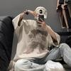Camiseta americana de gamuza para hombre, de verano, de talla grande, holgada, de media manga, informal, de manga corta y con refuerzos gruesos.