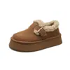 Zapatos de frijol de terciopelo grueso peludos cálidos Birkenstock zapatos de algodón para mujer 2026 nuevo estilo invierno zapatos de mujer suela gruesa botas de nieve