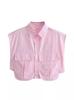 Comércio Exterior Transfronteiriço Atacado 2024 Verão Novo Solto Emagrecimento Bolso Lapela Sem Mangas Listrado Camisa Top
