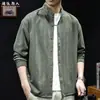 Elegante Chaqueta Camisa Casual de Manga Larga para Hombre con Cuello Alto, Rayas Texturizadas, Nueva Talla Grande Otoño 2026