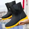 Botas de lluvia de media pantorrilla para pareja transfronteriza para hombres y mujeres, zapatos de goma resistentes al desgaste para exteriores para lavado de autos, estilo deportivo, zapatos slip-on impermeables y antideslizantes