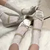 Calcetines de Malla con Volantes y Encaje para Mujer, de Media Pantorrilla, Estilo Verano Delgado, Calcetines Puros Negros de Malla Floral Hueca Apilados