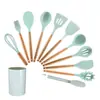 Juego de 12 Piezas de Espátulas y Cucharas Soperas con Mango de Madera de Silicona, Utensilios de Cocina, Vajilla Moderna Minimalista para Comer y Cocinar