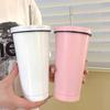 Termo de café de gran capacidad, taza sencilla para estudiantes con pajita, portátil, de acero inoxidable 304, para oficina, para mujer