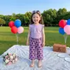 Conjunto de Ropa Dopamina Estiloso Lindo Verano Niños Manga Acampanada Cintura con Cordón Ceñida Camiseta Pantalones de Pierna Ancha Conjunto de Dos Piezas Moderno