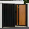 Puerta de Patio de Aleación de Aluminio, Puerta Sólida de Hierro Forjado para Exteriores de Villa, Valla de Patio de Casa Rural, Arco de Jardín con Textura de Madera