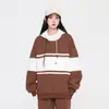 Moletom Masculino e Feminino Estilo Japonês Cor Vintage Colorblock Listrado com Capuz Espessado Solto Par de Top Estudante Jaqueta Moderna