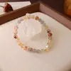 Pulseira de Cristal Super Sete Natural para Mulheres, Cristal Morango Ametista Círculo Único Contas de Cristal Elásticas, Pulseira Camada de Luxo Leve