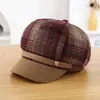 Gorra Octogonal de Moda a Cuadros Vintage para Mujer, Boina Versátil Casual de Otoño e Invierno, Boina Adelgazante para Viaje, Gorra de Periodista Estilo Británico