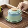 Nuevo Juego de Taza y Platillo de Café de Gres Estilo Chino con Degradado, Taza de Agua de Cerámica para el Hogar con Tapa, Taza, Souvenir de Alta Gama