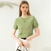 Camiseta Personalizada Nova de Tencel Resistente Jacquard Embossado Vazado de Manga Curta para Mulheres, Top de Malha Soltinho Fino de Verão com Gola Redonda