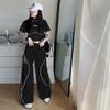 Conjunto Deportivo de Dos Piezas con Cordón para Niñas, Camiseta de Cintura Alta y Pantalones de Pierna Ancha, Pantalones de Pierna Recta, Nuevo Estilo Verano 2026 Pantalones Largos