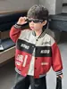 Chaqueta de Primavera y Otoño para Niños con Bloques de Color y Estampado de Motocicleta Estilo Coreano Chaqueta Deportiva Elegante para Niños Top para Bebé Comercio Exterior