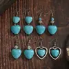 Aretes de Piedra de Pino Estilo Étnico Bohemio Retro Europeo y Americano Moda Transfronteriza Aretes con Borla de Turquesa Aretes Mujer