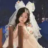 Velo de Cumpleaños para Niña Pasador de Pelo Bola de Color Dopamina Tul Esponjoso Lazo Atmosférico Accesorio para el Cabello Atrezzo para Fotos de Princesa