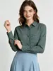Camisa de Manga Longa Floral Verde Vintage Outono Primavera Lapela Botão Design de Cardigã Senso de Estilo Emagrecedor Temperamento Versátil para o Trabalho