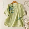 Camisa de Manga Corta con Estampado Artístico, Cuello Redondo, Estilo Chino Casual Holgado, Nueva Llegada Verano 2026 para Mujer
