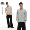 Camisa Unisex Casual de Manga Larga a Rayas con Tapeta con Cremallera Estilo Campus Americano Marca de Moda Ouswe Rc97