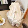 Toma Real de Pantalones Rectos de Pierna Ancha de Jacquard de Rayón Delgado de Verano 2025 con Bordado de Cabeza Ruyi Nuevo Estilo Chino